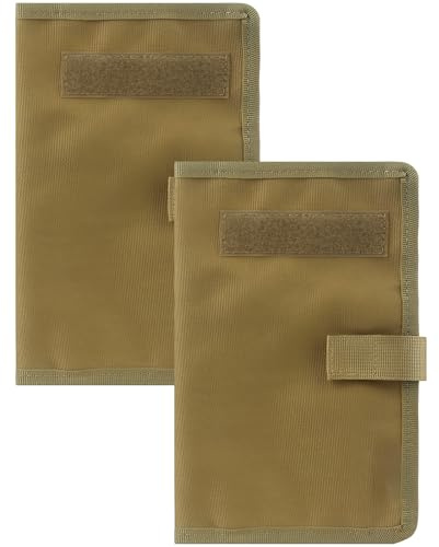 2 Stk. Khaki Militär-Notizbuchhüllen, taktische Logbuchhülle mit Stifthalter, 22,4 x 14,8 cm gefaltet, Army Field Notebook Cover aus Oxfordstoff für Outdoor und Reisen
