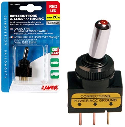 Lampa Interruttore A Leva 12/24V 20A Max con LED Rosso