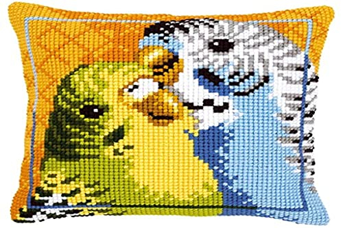 VERVACO Kreuzstich Stickpackungen Kissen Stickerei Set Anfänger Vorgedruckt Wellensittiche DIY Set Kreativ Set Für Erwachsene Dekoratives Kissen ca. 40 x 40 cm Bastelset Handwerker Haus Dekoration