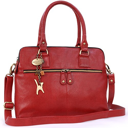 Catwalk Collection Handbags - Damen Leder Schultertasche - Umhängetasche Groß - Tote Bag - Handtasche - Abnehmbarer Schultergurt - Victoria - Rot
