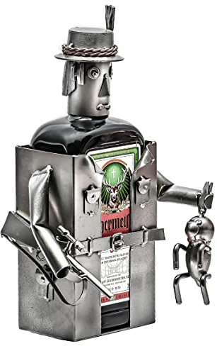 STEEMO Original Schraubenmännchen Likör-Flaschenhalter – Jäger mit Kaninchen und Jagdflinte, Handgefertigter Metallständer für 0,7L Jägermeister-Flaschen, Humorvolle Jagd-Deko & Geschenkidee