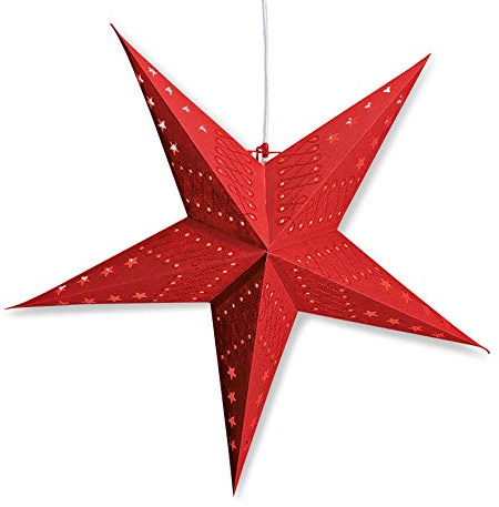 levandeo Leuchtstern mit 5 Zacken in rot 60cm Papiertstern Weihnachtsstern inklusiv Kabel mit Schalter 3,5 Meter