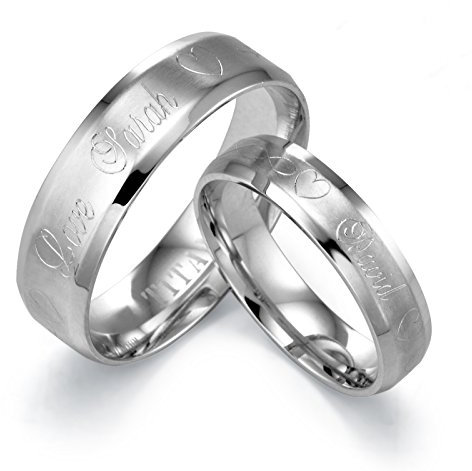 Gemini Ttianium-Ring für Bräutigam oder Braut, mit abgeschrägter Kante, personalisierbar