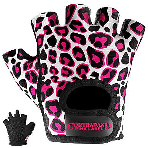 Contraband Pink Label 5297 Design-Serie Damen-Handschuhe mit Leopardenmuster, leicht, vegan, mittelgroß, gepolstert, Mikrofaser, Amara-Leder mit Griplock-Silikon, Rosa/Weiß, Größe L