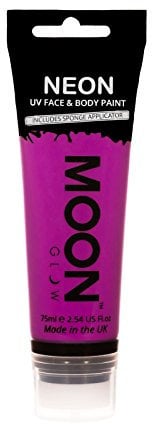 Moon Glow Supersize Neon UV Peinture visage et corps – avec applicateur éponge, Violet foncé, 75 ml