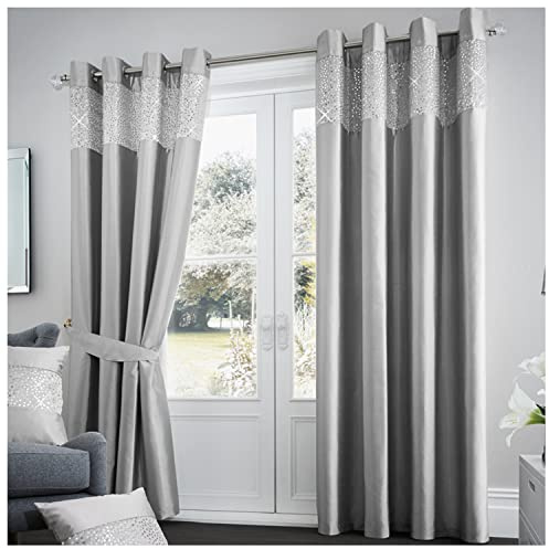 Gaveno Cavailia Luxurious Fully Lined Aviv Room Curtains (90 x 90 Inches), Polyester, Silver