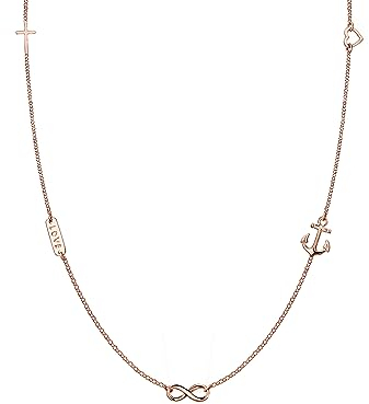 Elli Halskette Silber 925 Rosé 18K Vergoldet Kreuz Herz Infinity Anker Anhänger Kette Damen Schmuck Geschenke für Frauen Mädchen Mama Freundin, Silberkette Länge 40 cm