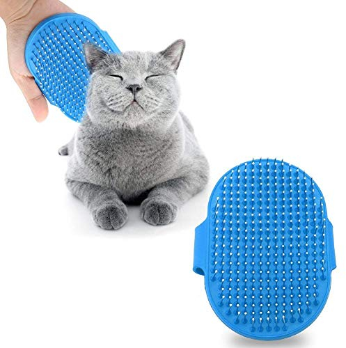 Hundebürste Katzenbürste Fellpflegebürste mit Massage Effekt Hunde Katzen Fell Bürste Reinigungsmassage Bürsten mit Silikon Noppen, Haustier Salon Pflegebürste mit Ergonomischer Griff (Blau)