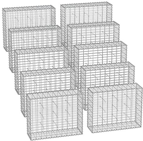 SONGMICS Gabionenkörbe, Metall-Steinkörbe mit 5 x 10 cm Maschenweite für Mauersteine, verzinkt, Steingabionen Mauer, 100 x 80 x 30 cm, 10er Set, silber GGB083V1