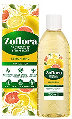 Zoflora Lemon Zing 6pc x 250ml, Concentrated Antibacterial Disinfectant, All Purpose Cleaner, Surface Cleaning Solution, Kills 99.9% of Bacteria and Viruses Clear