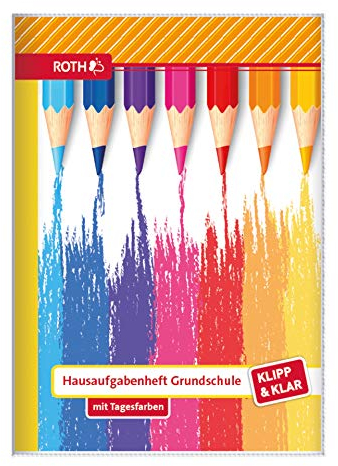 ROTH Klipp&Klar Grundschul-Aufgabenheft mit Tagesfarben, A5, 1 Woche 2 Seiten, Buntstifte