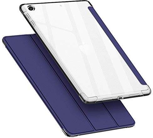 VAGHVEO Custodia iPad 10,2 Pollici 2021 9a Generazione / 8a Gen 2020/iPad 7a 2019 Cover, Antiurto Flessibile e Trasparente in Gomma TPU Case Sottile Leggera Tri-Fold, Auto Sveglia/Sonno, Blu Marino