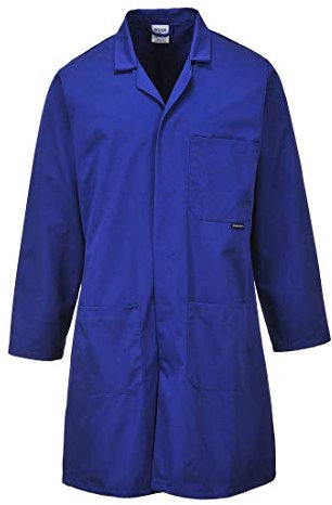 Portwest 2852 Standard Lab Coat Kingsmill Polycotton Professional Protective Workwear Concealed Stud 3 Pocket Storage Durable Comfortable Non-Shrinking, Royal Blue, XS