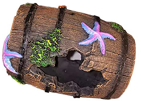 Aqua Ornaments, aquarium dekoration Höhle, Harz Simulation Dekoration Aquarium Fass Harz Ornament, Broken Barrel Aquarium Fische Haus, ideal für kleine Garnele Fisch Aquarium Dekoration (8 x 8x 10cm)
