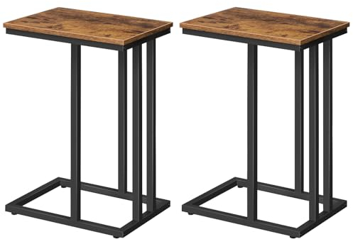 HOOBRO Beistelltische, 2er-Set,Sofa-Beistelltische, C-förmige Couchtische, platzsparend, Industrie-Stil, stabiles Metallgestell, für Wohnzimmer, Schlafzimmer, Vintagebraun und Schwarz EBF02SFP201G1