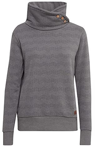 OXMO OXVernita Damen Pullover Sweater Sweatshirt mit Tubeneck Rippbünchen Baumwollmischung Regular fit, Größe:L, Farbe:Medium Grey Melange (201146)