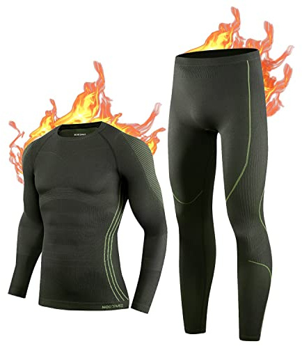 NOOYME Thermounterwäsche Herren Elastisch Funktionsunterwäsche Herren Weich Thermo Unterwäsche Männer Winter Warm Skiunterwäsche Atmungsaktiv Funktionswäsche Thermowäsche GrünS