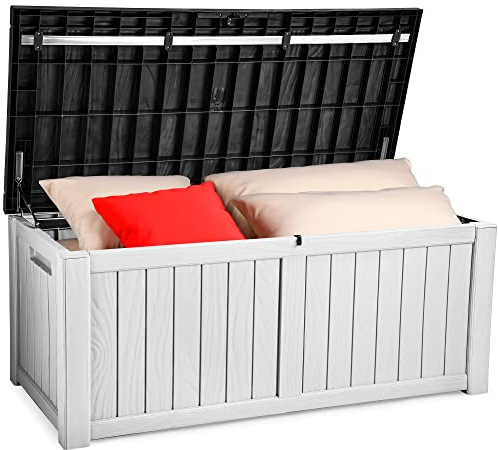 YITAHOME 460 Liter Groß Gartenbox Wasserdicht, Abschließbarem Outdoor Kissenbox, Garten Auflagenbox Wetterfest Garten Aufbewahrungsbox für Gartengeräten Poolzubehör Spielzeug, Schwarz & Weiß