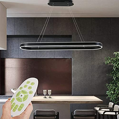 Modern LED Pendelleuchte Esstisch Hängelampe Licht Höhenverstellbar Bürolampe Küchenlampe Wohnzimmerlampe dimmbar mit Fernbedienung Wohnzimmer Esszimmer Dekor Hängeleuchte (L80cm 68W, Schwarz)