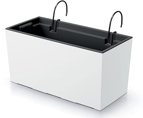 R.G. Blumenkasten Blumentopf Balkonkasten mit Aufhängung Pflanzkasten Halter Blumenkübel Urbi Matt Finish mit Pflanzeinsatz (400 Weiß mit Halterungen)