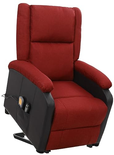 vidaXL Massagesessel, Elektrischer Sessel mit Aufstehhilfe, Relaxsessel mit Liegefunktion Vibrationsfunktion, Verstellbarer Fernsehsessel Aufstehsessel, Weinrot Stoff