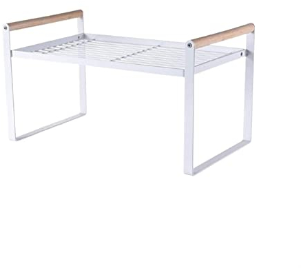 jinyi2016SHOP Porte casseroles Mural Article de Stockage Cuisinière Organisateur de comptoir en métal avec poignée en Bois Armoire Organisateur Étagère, Blanc Range couvercles a Casserole