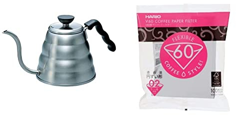 Hario VKB-120HSV V60 Bollitore per il versamento, Large,Argento & Hario VCF-02-100W Filtri per caff & egrave;