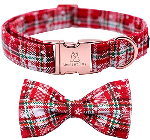 Lionheart glory Weihnachtskariertes Hundehalsband, verstellbares, weiches Hundehalsband mit Fliege, Haustiergeschenk, Hundehalsbänder, Schleife für kleine Hunde