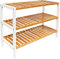 ACCURATE Bamboo Shoe Rack, Plant Rack, Perfect for Corridor, Living Room, Bathroom, Bedroom,Hallway or small spaces (Natural & White) (3 TIER)