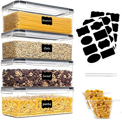 vvhippo Boite Rangement Cuisine Lot de 4, Boîte de Conservation Alimentaire en Plastique Sans BPA,pour Céréales,Pâtes,Farine