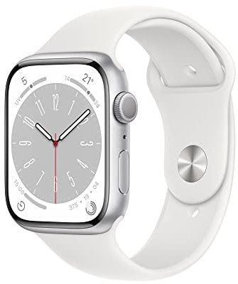 Apple Watch Series 8 (GPS, 45MM) - Caja de Aluminio Plata con Banda Blanca Deportiva (Reacondicionado)