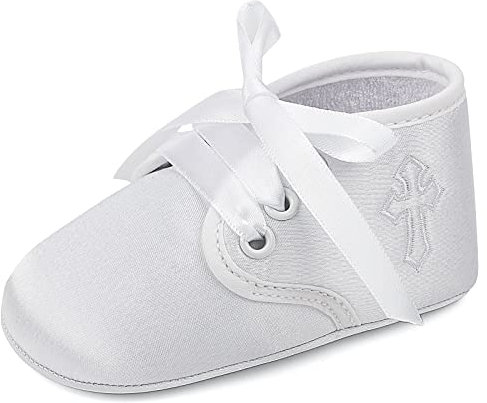 LACOFIA Zapatos de Bautizo Calzado Bebé Niños Patucos Bebé con Suela Suave Antideslizante Blanco 12-18 Meses