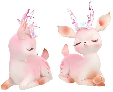 WOONEKY 2 Stücke Cartoon Hirschfiguren Aus Resin Wackeltiere für Auto Innenraum Dekoration Niedliche Fawn Ornamente für Armaturenbrett und Wohnaccessoires