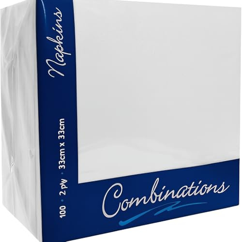 ISUPLI Paper Napkin 100 Pack - Premium 2-Ply White Disposable Serviettes 33x33cm - Soft, Absorbent Cocktail Napkins - Ideal for Paper Plates, Tissue Paper, and Enhancing Table Cloth Elegance