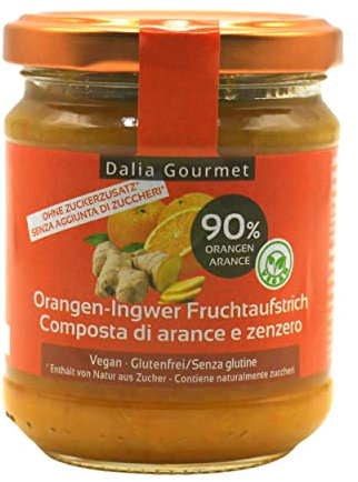 Dalia Gourmet - Composta con 85% di Frutta | Senza aggiunta di zuccheri con ERITRITOLO - STEVIA | Prodotto artigianale italiano | Senza Glutine (Arancio - Zenzero)