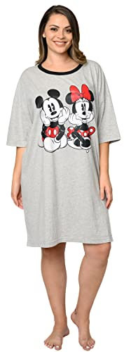 Disney Damen-Schlafshirt, Mickey-Minnie-Maus-Aufdruck, Einheitsgröße und Plus, grau meliert, One Size