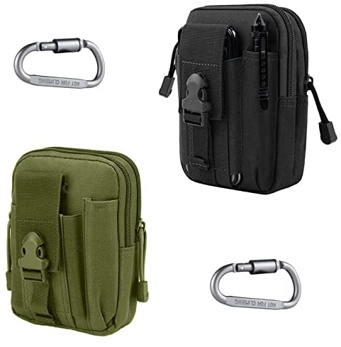 2 Stück Taktische Hüfttaschen, Molle Gürteltasche, Militär Hüfttasche, Handytasche Gürteltasche Beutel, EDC Hüfttaschen, Kompakt Gürteltasche, mit Karabiner, für Camping Radfahren Klettern und Reisen