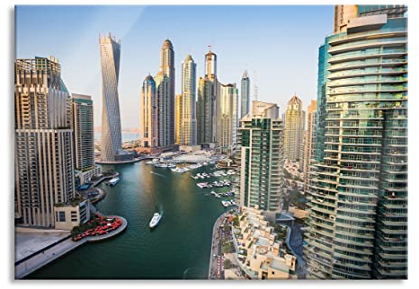 Pixxprint Glasbild, Wandbild aus Echtglas, Dubai Metropole, 100x70 cm, inkl. Aufhängung und Abstandshalter