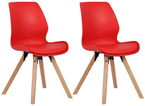 CLP 2er Set Stuhl Luna Kunststoff I Stoff I Samt I Kunstleder I Lehnstuhl mit Holzgestell, Farbe:rot, Material:Kunststoff