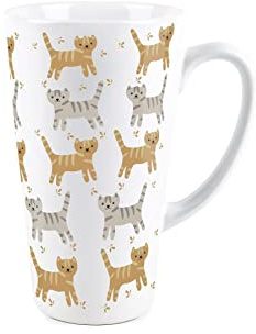 Purely Home Cat Print Novelty Tall Latte Mug - Ceramic White Tea/Coffee Present Gift for Cat Lovers