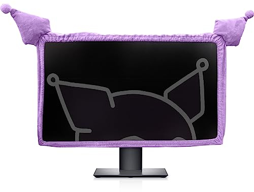 Kakurookie Computermonitor-Schutzhülle mit Katzenohren-Design, niedlicher violetter Monitor-Staubschutz mit pelzigem Design, elastisch, staubdicht, geeignet für PC, Tablet, TV (68,6–86,4 cm, Violett)