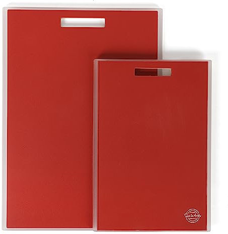Sur La Table Kitchen Essentials Juego de tablas de cortar de 2 piezas (17 x 12 pulgadas y 13 x 9 pulgadas), color rojo