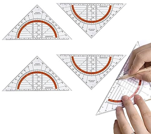 JOCXZI 4 Stück Geometrie Dreieck, Geodreieck aus Kunststof Flexibles Geodreieck Geodreieck zum Kreise Zeichnen - Geodreieck aus Kunststoff, 16 cm, bruchsicher und transparent