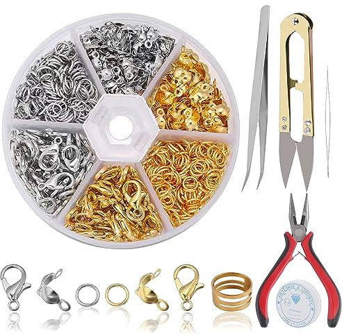 Chiusure per Braccialetti Set 467 Pezzi Gancetti per Braccialetti Ganci per Collane fai da te Chiusure Braccialetti Kit Collane Creazione Gioielli con Pinze per Utensili Pinzette e Fermaglio,2 Colori