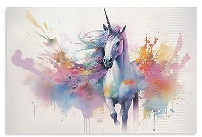 Niedliches Einhorn-Poster, abstrakt, bunt, fantastisches Tier, Leinwand-Kunstdruck, Gemälde für Haus und Zimmer