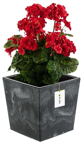 Pot de fleurs - 10 l - Avec insert - 7,5 l - Aspect béton - Hauteur : 23,5 cm - En plastique - Structure en béton - Couleur anthracite - Pour l'intérieur et l'extérieur - Pour jardin, patio, salon