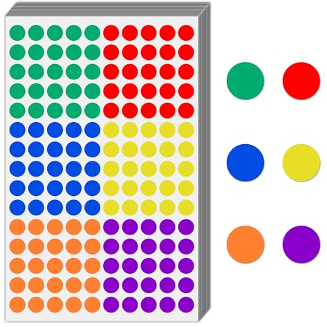 9000 Stück - 12mm Klebepunkte Bunt, Bunte Punkte Aufkleber Runde Markierungspunkte Sticker - 6 Farben