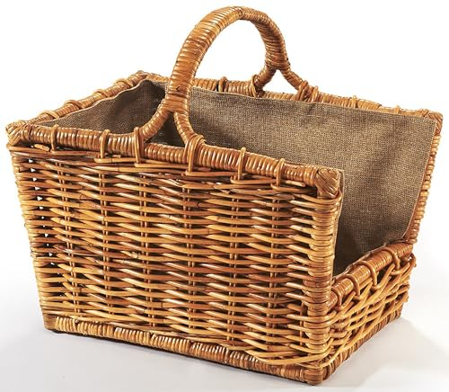 Kobolo Holztrage Holzkorb für Kaminholz - Rattan Lacak mit abnehmbarem Leinenstoff