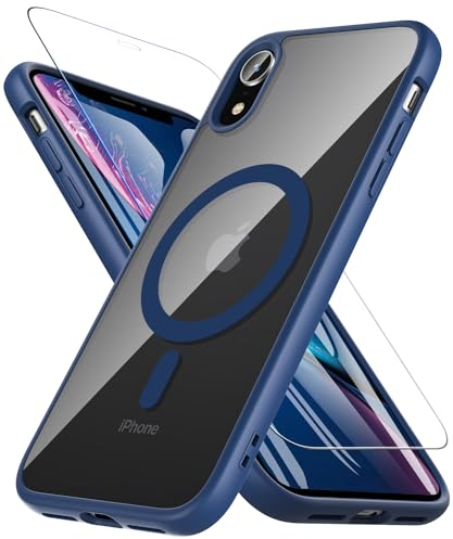 BESINPO für iPhone XR Hülle, Magnetisch Handyhülle iPhone XR [Kompatibel mit MagSafe] mit Panzer Schutz Glas, 360 Grad Stoßfest Rückseite Transparent Schutzhülle Kratzfest Case (Blau)