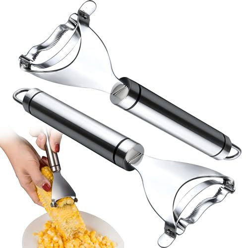 Wozoohyi Maiskolben-Abbeizer, Maisschäler für Maiskolben, Maisschaber mit ergonomischem Griff, Edelstahl-Maisschäler für Küche, Maisschäler (A-Silber, 2 Stück)